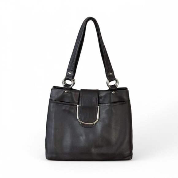 Vintage Perlina New York Dark Brown Leather Shoulder Bag |Classic Everyday Purse - Picture 1 of 7